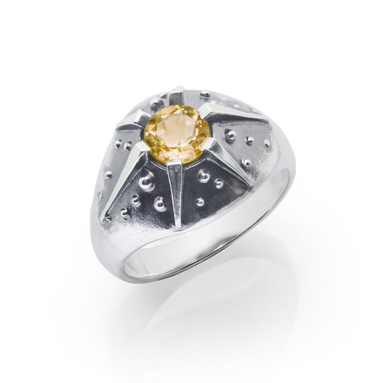 Pierścionek Srebrny Etoile z Żółtym Moissanitem