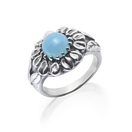 Pierścionek srebrny Marguerite Bleu - Niebieski Agat - próba 925