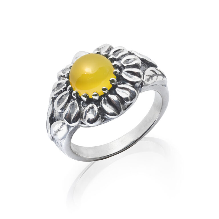 Pierścionek srebrny Marguerite Jaune - Żółty Agat - próba 925